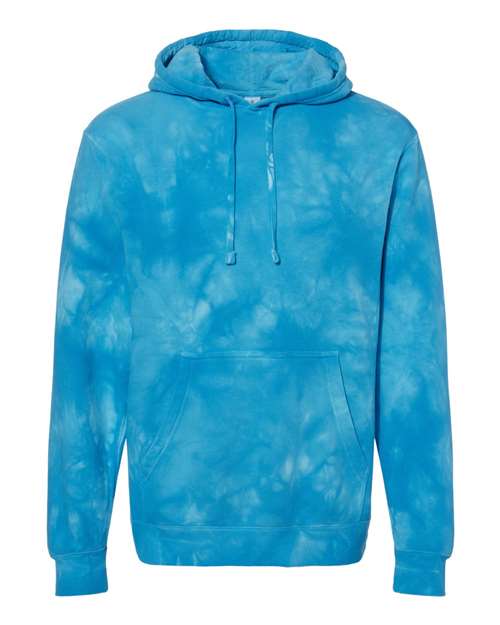 Unisex Midweight Tie-Dyed Hooded Sweatshirt - Tie Dye Aqua Blue Front