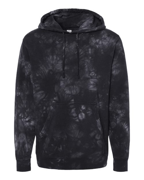 Unisex Midweight Tie-Dyed Hooded Sweatshirt - Tie Dye Black Front