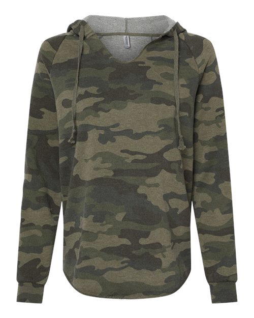 Women’s Lightweight California Wave Wash Hooded Sweatshirt - Forest Camo Heather Front