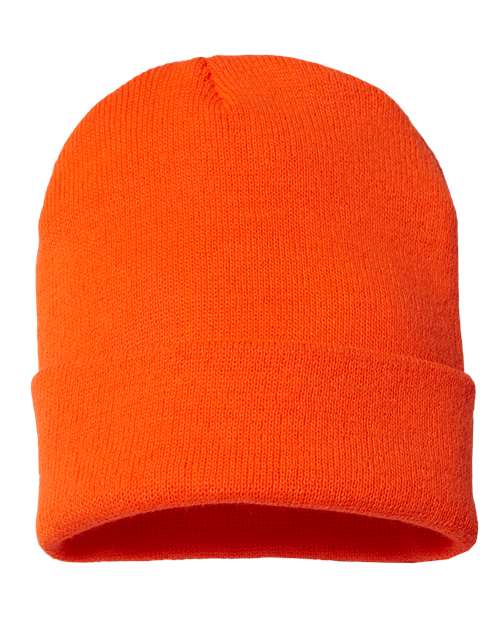 USA-Made 12" Cuffed Beanie - Neon Blaze Orange Front