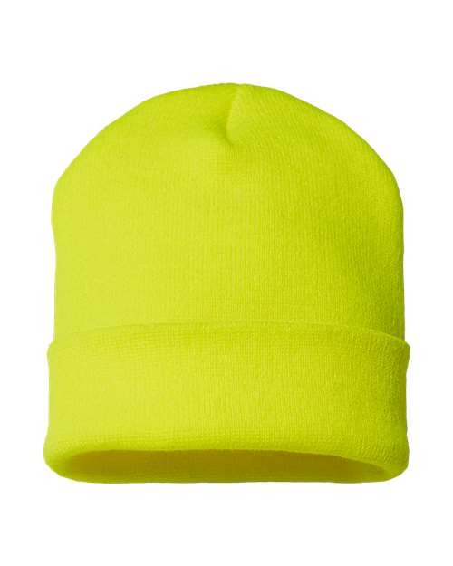 USA-Made 12" Cuffed Beanie - Neon Yellow Front