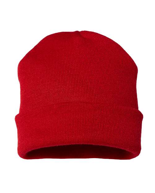 USA-Made 12" Cuffed Beanie - True Red Front