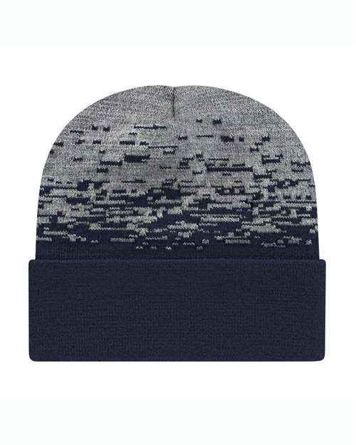 USA-Made Static Cuffed Beanie - True Navy/ Heather Grey Front