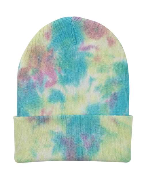 12" Tie-Dyed Cuffed Beanie - Raspberry Mist Front