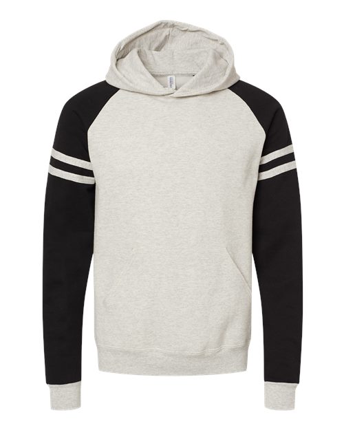 Unisex Nublend® Varsity Colorblocked Raglan Hooded Sweatshirt - Oatmeal Heather/ Black Ink Front