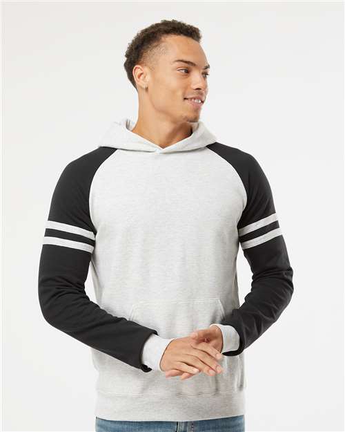 JERZEES Unisex Nublend® Varsity Colorblocked Raglan Hooded Sweatshirt - Model Front