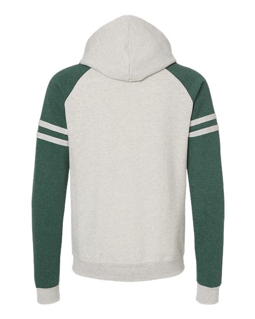 Unisex Nublend® Varsity Colorblocked Raglan Hooded Sweatshirt - Oatmeal Heather/ Forest Green Heather Back