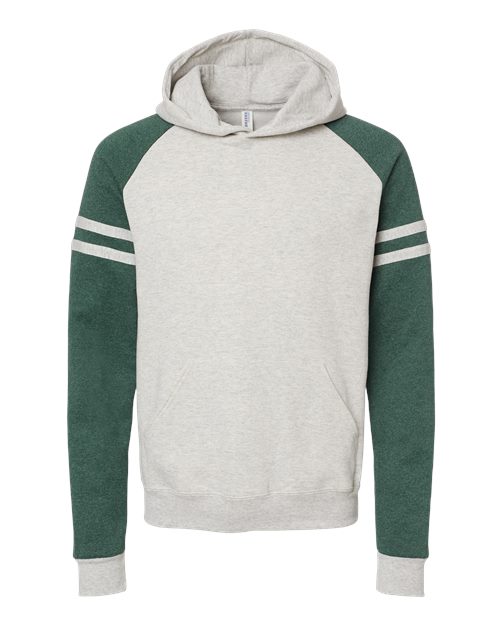 Unisex Nublend® Varsity Colorblocked Raglan Hooded Sweatshirt - Oatmeal Heather/ Forest Green Heather Front