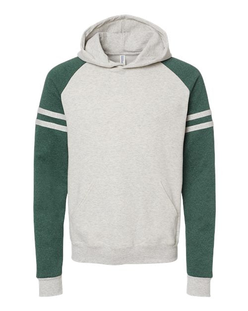 JERZEES Unisex Nublend® Varsity Colorblocked Raglan Hooded Sweatshirt - Oatmeal Heather/ Forest Green Heather Front