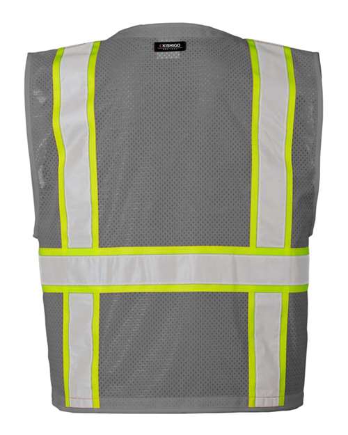 Unisex EV Series® Enhanced Visibility Multi-Pocket Mesh Vest - Grey/ Lime - B111 Back