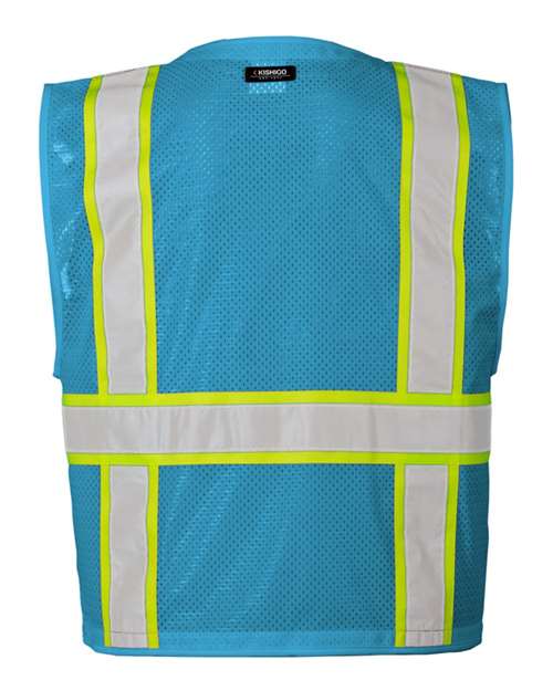 Unisex EV Series® Enhanced Visibility Multi-Pocket Mesh Vest - Electric Blue/ Lime - B110 Back