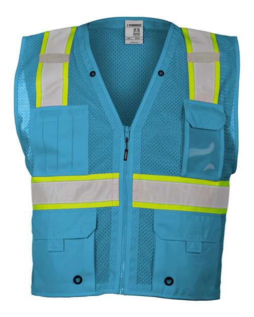 Unisex EV Series® Enhanced Visibility Multi-Pocket Mesh Vest - Electric Blue/ Lime - B110 Front