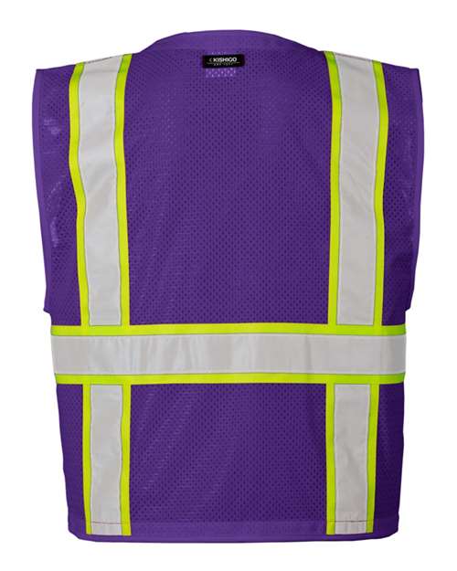 Unisex EV Series® Enhanced Visibility Multi-Pocket Mesh Vest - Purple/ Lime - B109 Back
