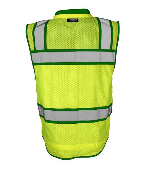 Men's Color Contrast High Performance Surveyors Vest - Lime/ Green - S5044 Back