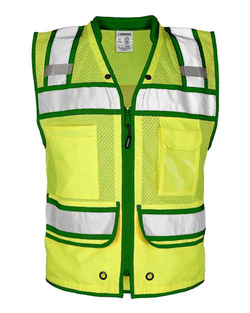 Men's Color Contrast High Performance Surveyors Vest - Lime/ Green - S5044 Front