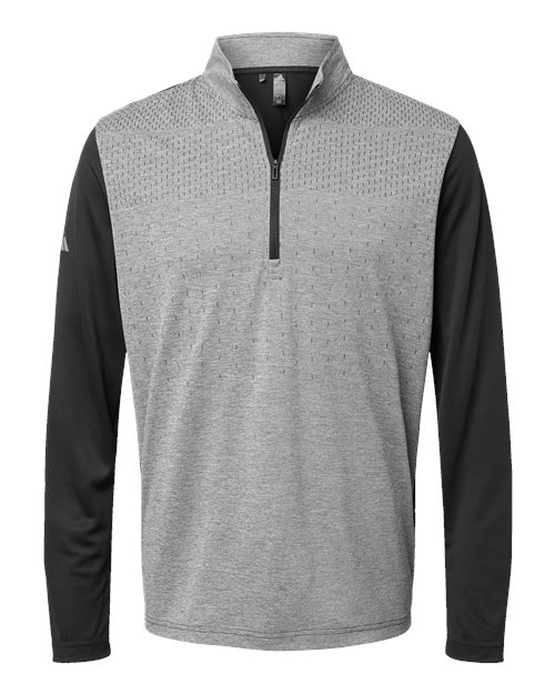 Men's Ultimate365 Heather Block Print Quarter-Zip Pullover - Black Melange/ Black/ Grey Three Front
