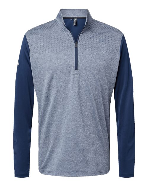 Men's Ultimate365 Heather Block Print Quarter-Zip Pullover - Collegiate Navy Melange/ Navy/ Grey Three Front