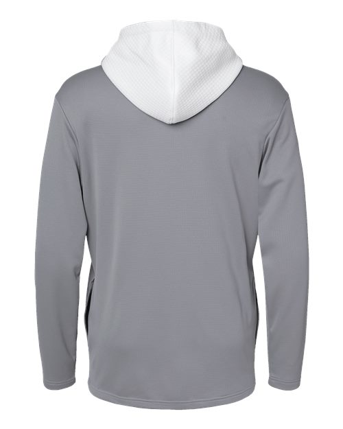 Men's Textured Mixed Media Midweight Hooded Sweatshirt - Grey Three Back