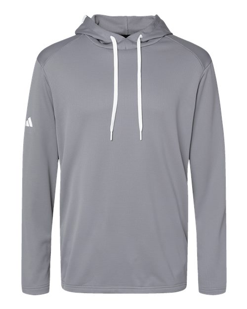 Men's Textured Mixed Media Midweight Hooded Sweatshirt - Grey Three Front