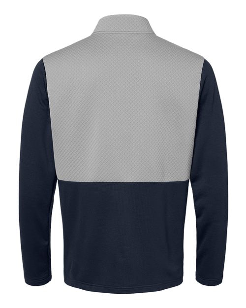Men's Textured Mixed Media Quarter-Zip Pullover - Collegiate Navy/ Grey Three Back