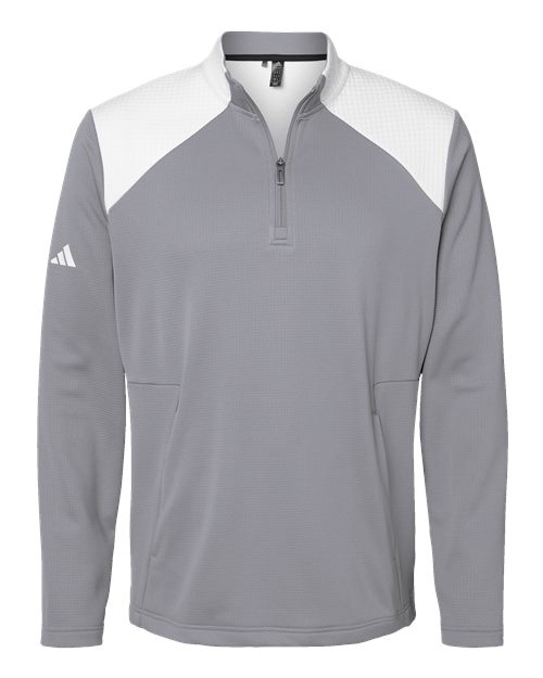 Men's Textured Mixed Media Quarter-Zip Pullover - Grey Three/ White Front