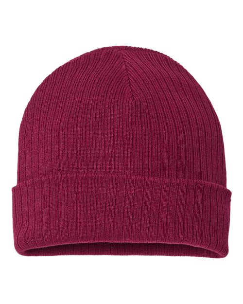 Sustainable Rib Cuffed Beanie - Burgundy Back