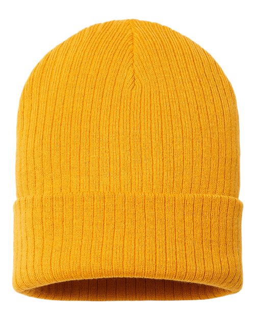Sustainable Rib Cuffed Beanie - Mustard Yellow Back