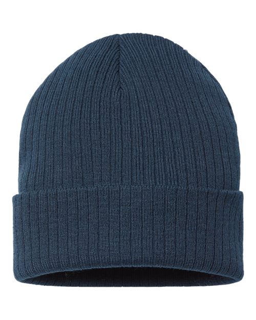 Sustainable Rib Cuffed Beanie - Navy Front