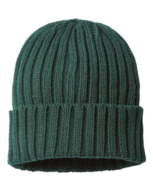Sustainable Cable Knit Cuffed Beanie - Bottle Green Back