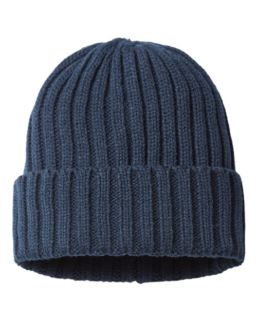 Sustainable Cable Knit Cuffed Beanie - Navy Back