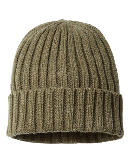 Sustainable Cable Knit Cuffed Beanie - Olive Back