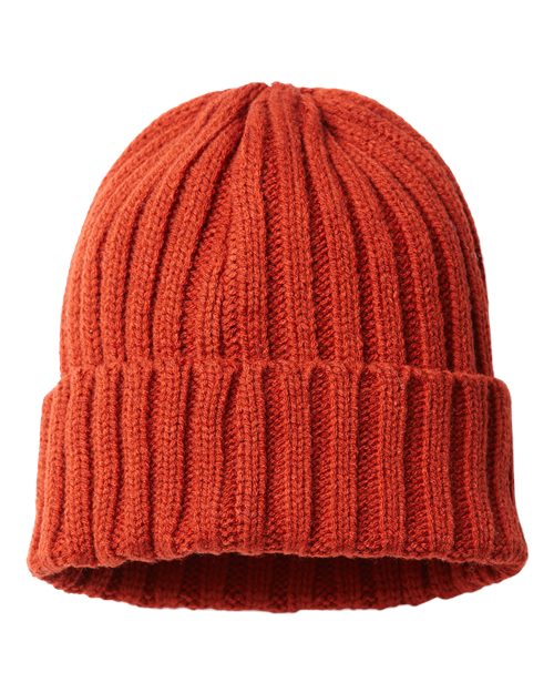 Sustainable Cable Knit Cuffed Beanie - Rusty Back