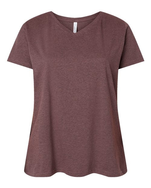 LAT Women's Curvy Collection Fine Jersey V-Neck Tee - Sangria Blackout Front