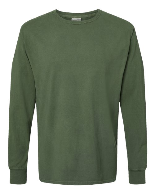 Unisex Garment-Dyed Long Sleeve T-Shirt - Moss Front