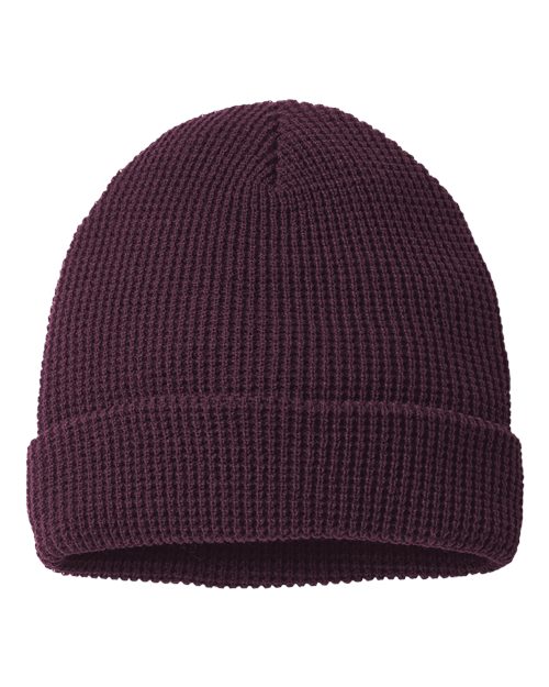 Waffle Cuffed Beanie - Burgundy Front