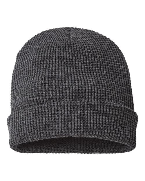 Waffle Cuffed Beanie - Heather Charcoal Back