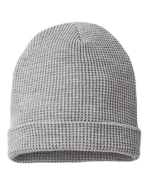 Waffle Cuffed Beanie - Heather Grey Front