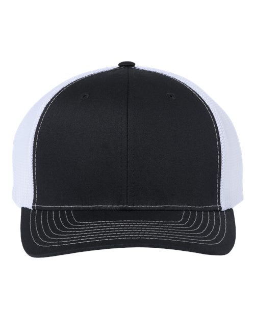112+ R-Flex Adjustable Trucker Cap - Black/ White Front