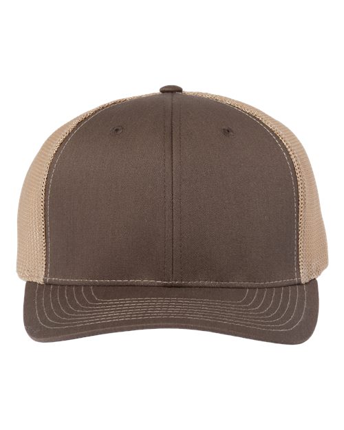 112+ R-Flex Adjustable Trucker Cap - Brown/ Khaki Front