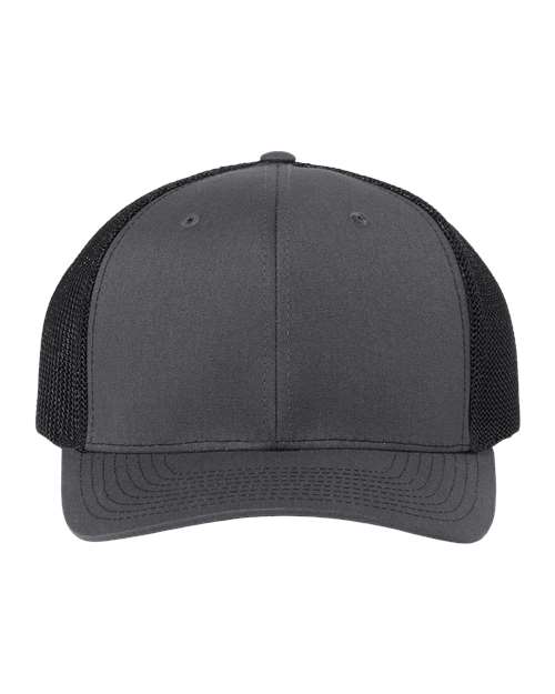 112+ R-Flex Adjustable Trucker Cap - Charcoal/ Black Front