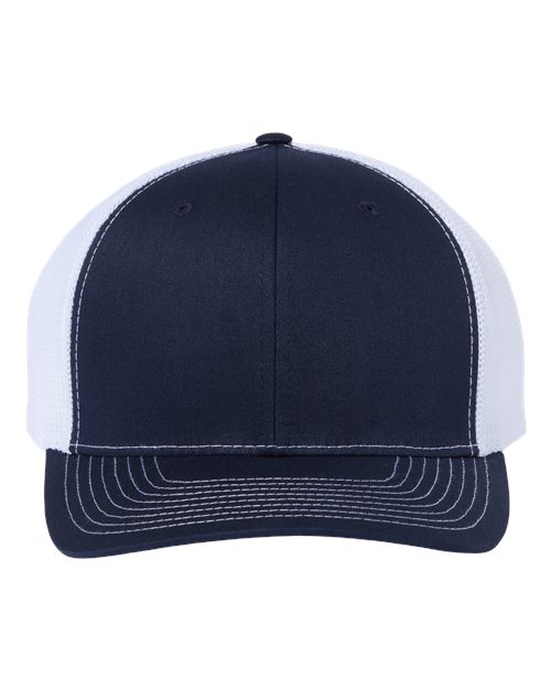 112+ R-Flex Adjustable Trucker Cap - Navy/ White Front