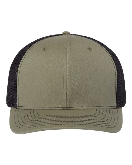 112+ R-Flex Adjustable Trucker Cap - Loden Green/ Black Front