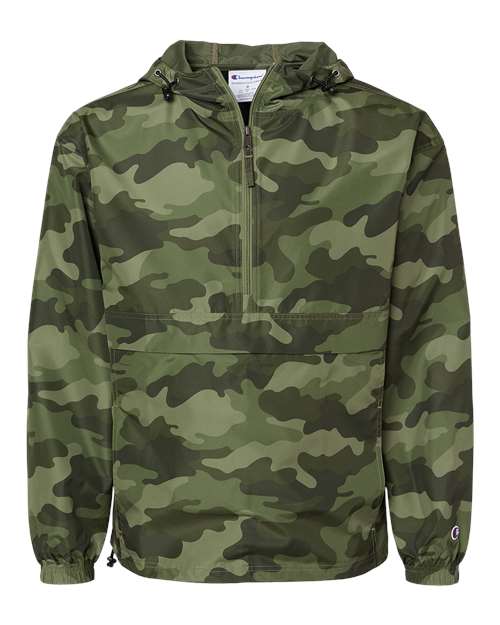 Unisex Packable Anorak Jacket - Olive Green Camo Front