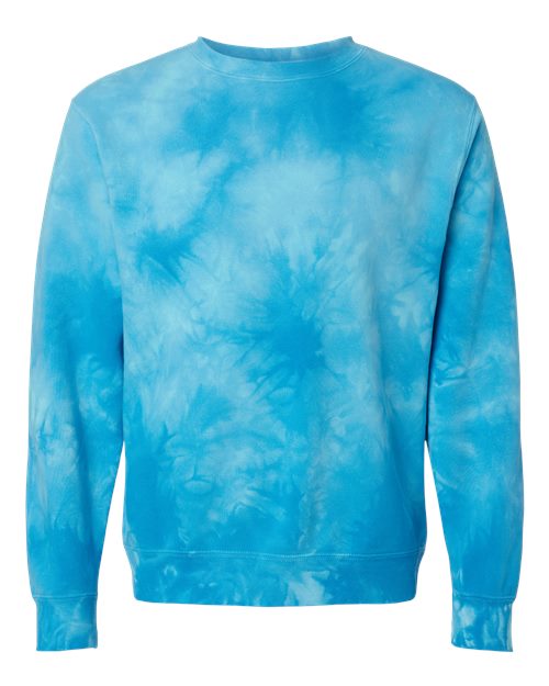 Unisex Midweight Tie-Dyed Crewneck Sweatshirt - Tie Dye Aqua Blue Front
