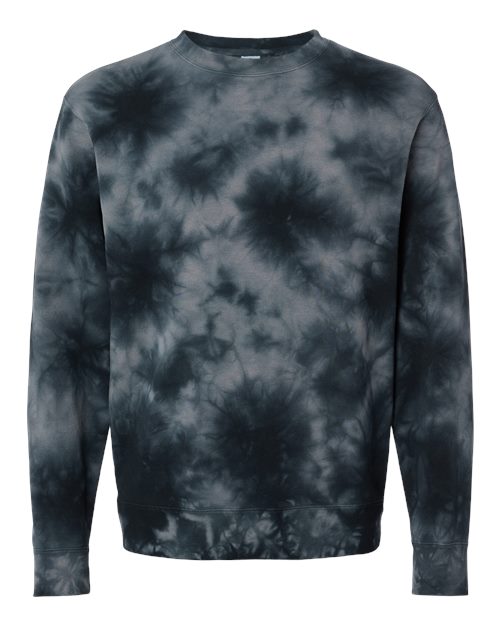 Unisex Midweight Tie-Dyed Crewneck Sweatshirt - Tie Dye Black Front