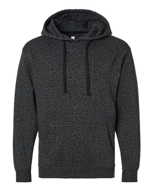 Unisex Elevated Fleece Hoodie Sweatshirt - Black Leopard Front