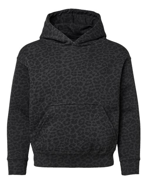 Youth Fleece Hoodie Sweatshirt - Black Leopard Front