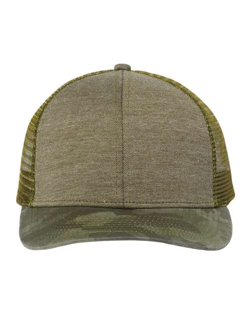 Pique Trucker Cap - Olive/ Camo Front
