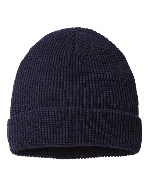 Waffle Cuffed Beanie - Navy Back