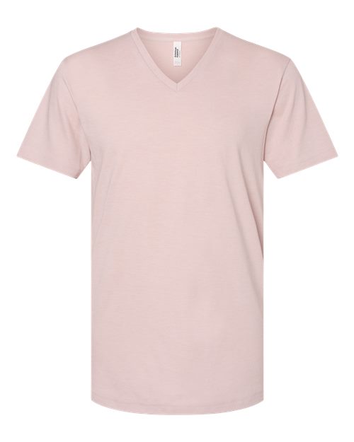 Unisex CVC V-Neck Tee - Heather Blush Front